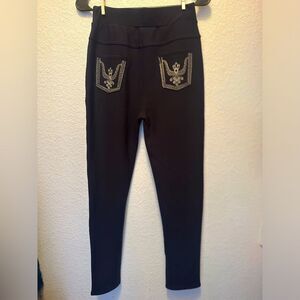 Navy Blue Stretch Yoga Athleisure Pants with Embroidery - S/M NWT